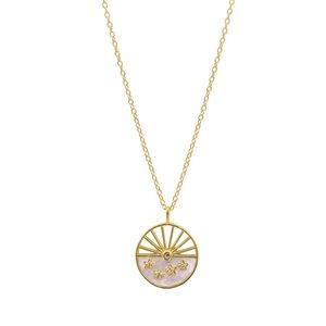Gold Sun and Stars Circle Pendant Necklace